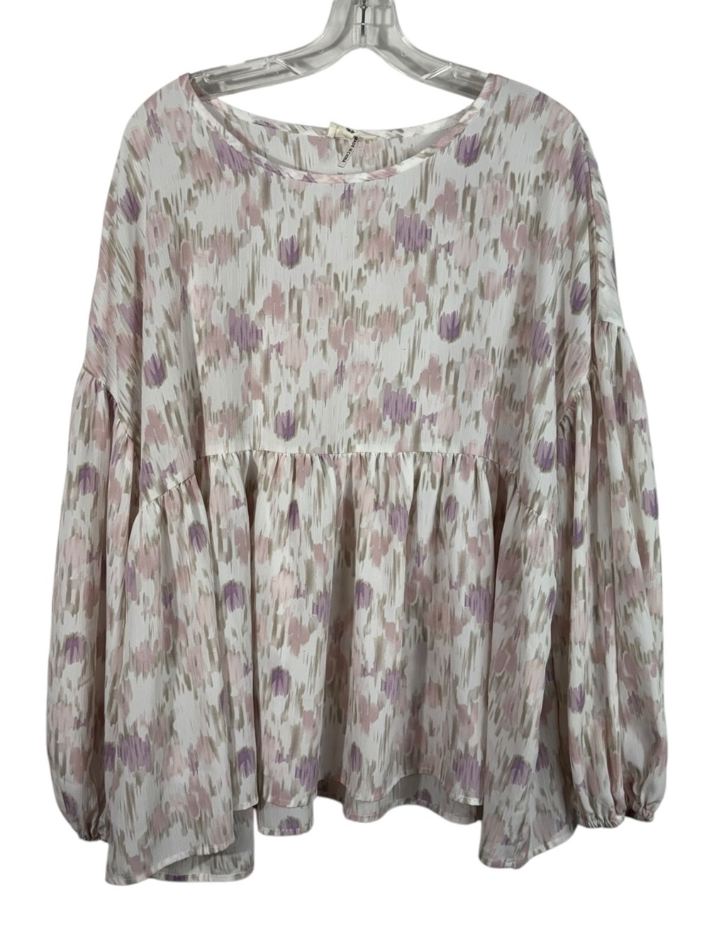 Entro Pastel Pink Purple Babydoll Peasant Fit Long Sleeve Chiffon Top Medium M